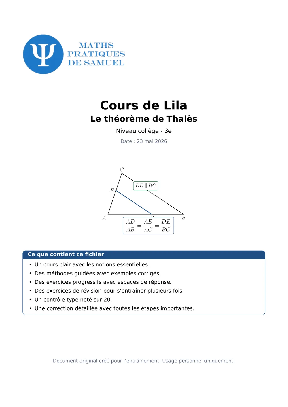 Page 1 de l'exemple de fiche Thalès